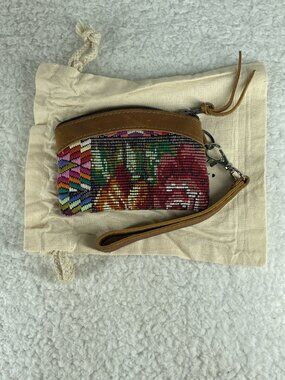 Nena & Co. Handmade Wristlet Brown Leather & Ikat Multicolor Wallet EXCELLENT